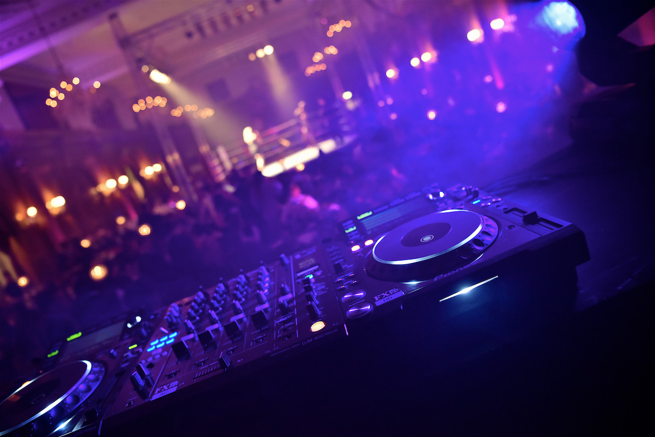 Music system being set up for corporate event